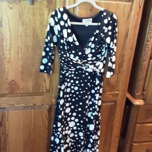 Dress, mid calf length. Black with white polka dot
